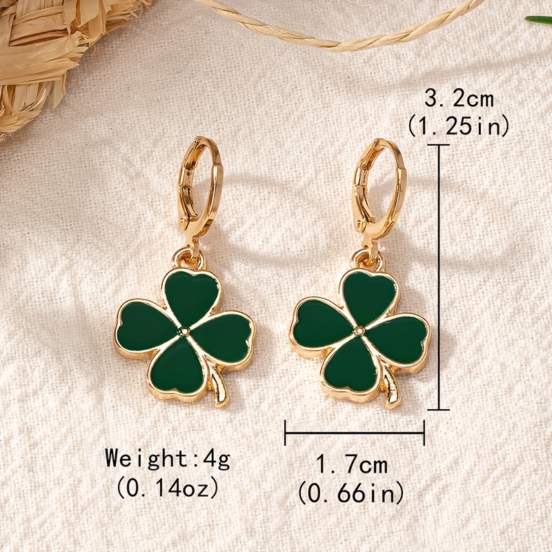 Green Clover Dangle Earrings Lucky St Patrick's Gift